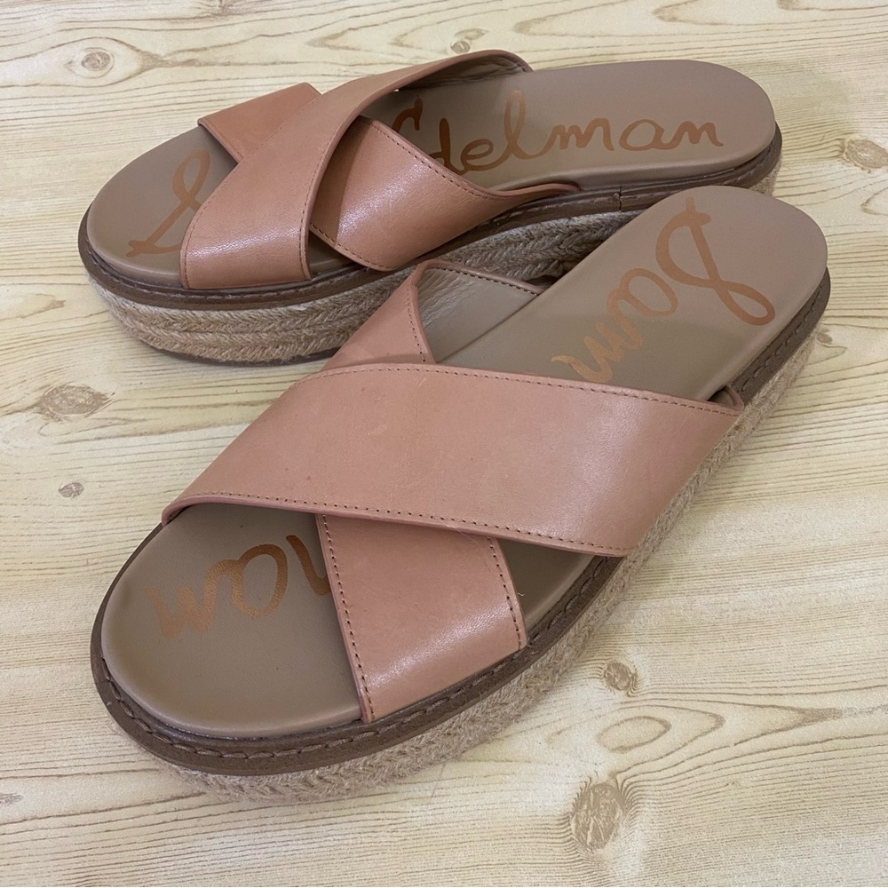 Sam Edelman Platform Sandals 7.5 M Tan Leather Strappy Open Toe